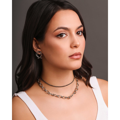 Choker Hematita Grafite 2 mm Ródio Branco