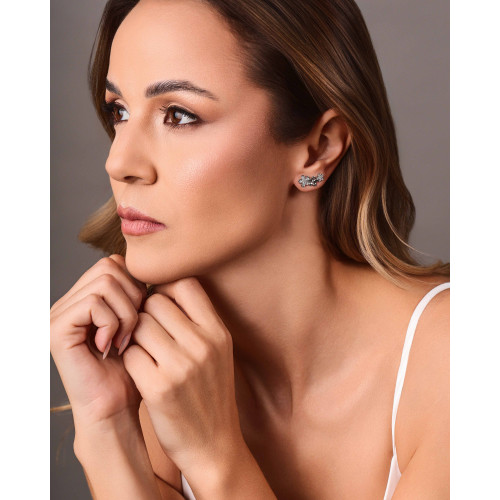 Ear Cuff Flores Lisas e Cravejadas Cristal Ródio Branco