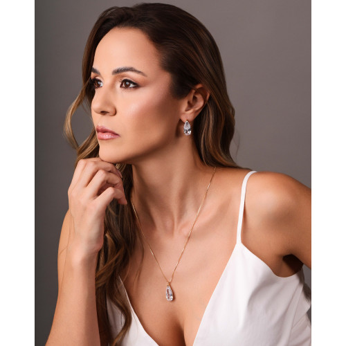 Brinco Gota Cristal 2.3 cm Banhado a Ouro 18K