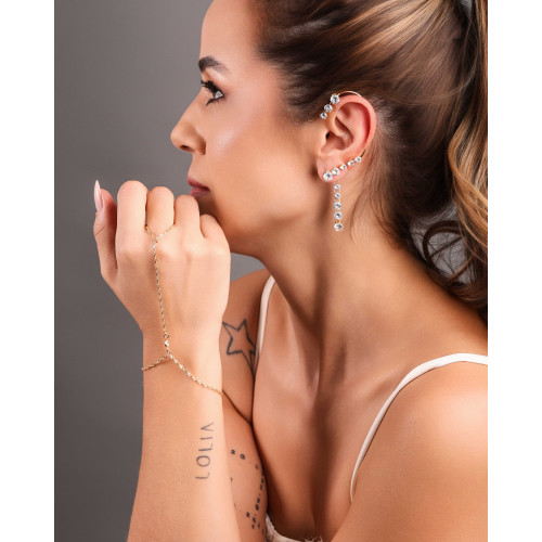 Ear Cuff Franja Pontos de Luz Cristal Banhado a Ouro 18K