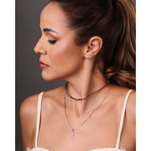 Choker Riviera Fuchsia 3 mm Ródio Branco