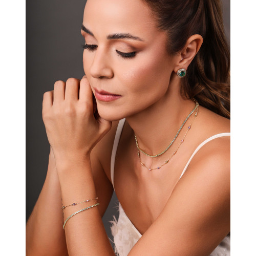 Choker Elos Cristais Coloridos 3 mm Banhado a Ouro 18K