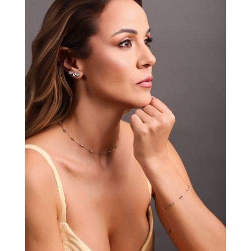 Choker Elos Cristais Coloridos 3 mm Ródio Branco