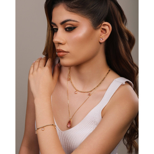 Brinco Ponto de Luz Safira Rosa 5 mm Banhado a Ouro 18K