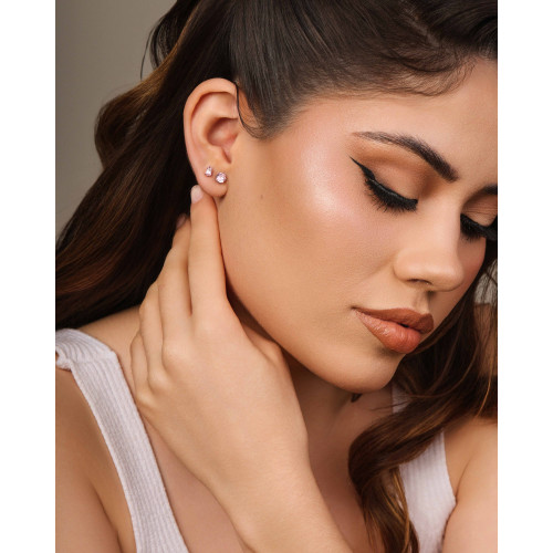 Brinco Ponto de Luz Safira Rosa 5 mm Ródio Branco