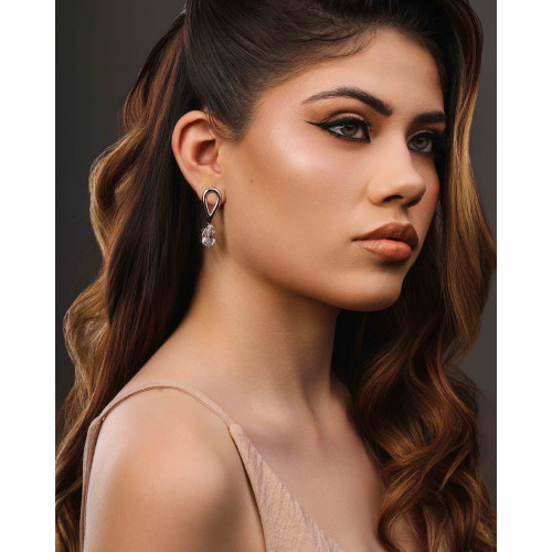 Brinco Gota Dupla Vazado Cristal Ródio Branco