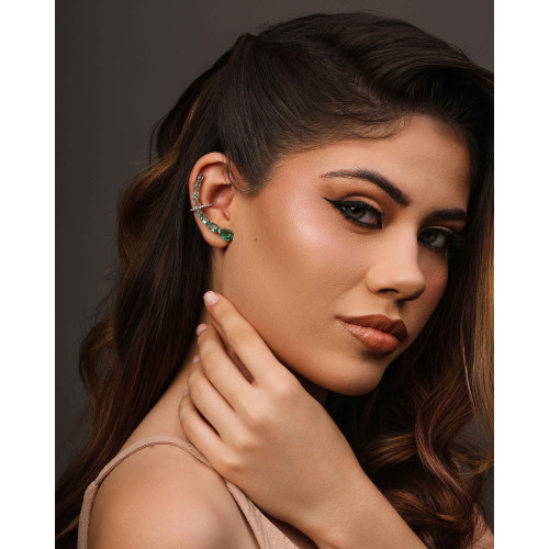 Ear Cuff Pontos de Luz Ovais Turmalina Cravejado Cristal Ródio Branco