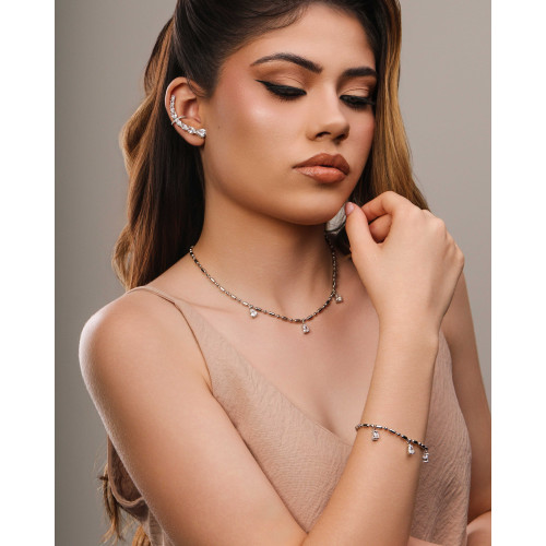 Pulseira Gomos Gotas Cristal Ródio Branco