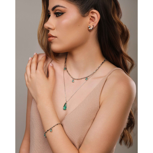 Gargantilha Gomos Gotas Turmalina Ródio Branco - 40 cm