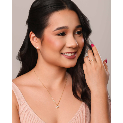 Anel Bolinhas Ponto de Luz Cristal Tamanho 17 Banhado a Ouro 18K