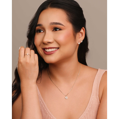 Anel Bolinhas Ponto de Luz Cristal Tamanho 19 Ródio Branco