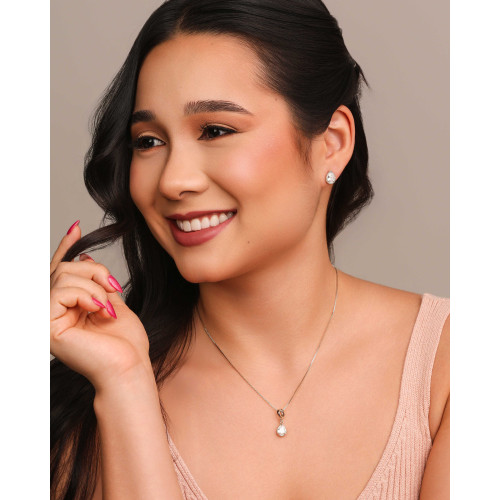 Brinco Gota Cristal Detalhada Ródio Branco