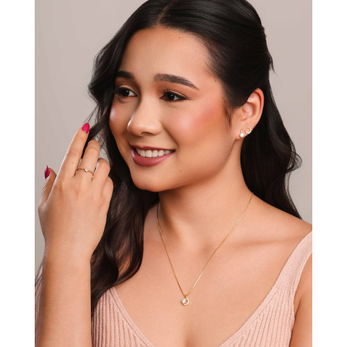 Brinco Círculo Cravejado Cristal 8 mm Banhado a Ouro 18K