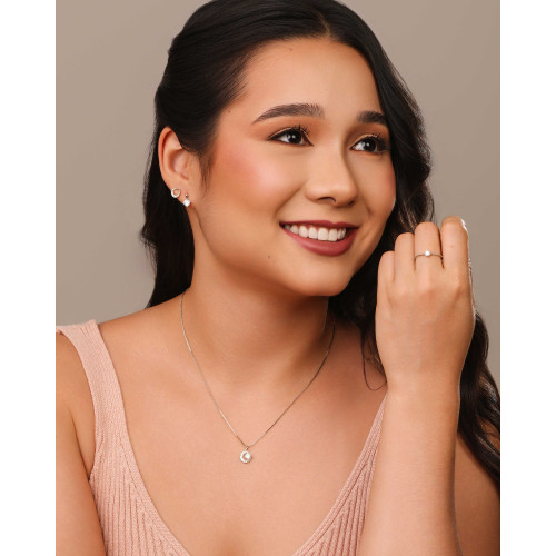 Brinco Círculo Cravejado Cristal 8 mm Ródio Branco