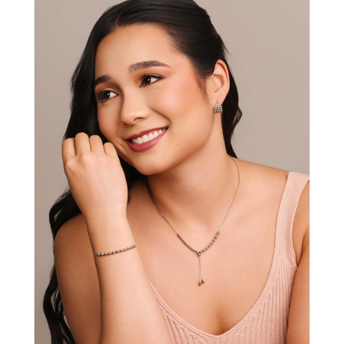 Gargantilha Gravata Bolinhas Lisas Ródio Branco - 50 cm