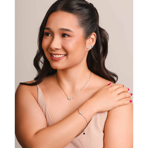 Ear Cuff Gotas Cristal 1.5 cm Ródio Branco