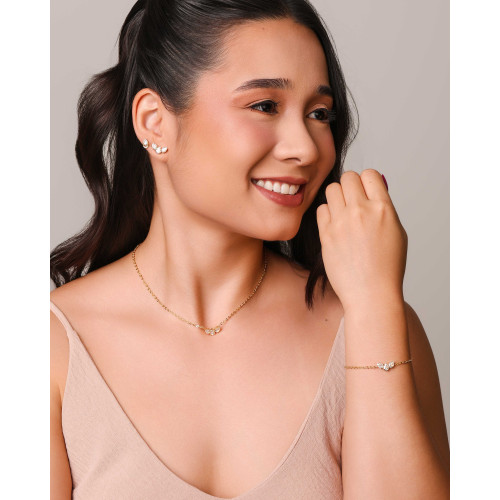 Pulseira Elos Gotas Cristais Banhado a Ouro 18K