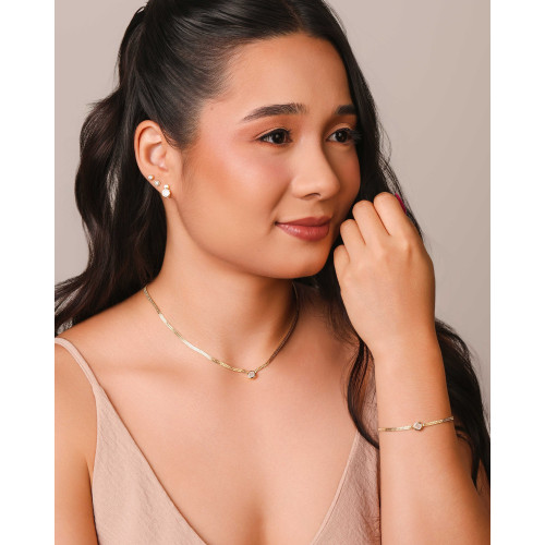 Choker Veneziana Dupla Ponto de Luz Cristal 7 mm Banhado a Ouro 18K