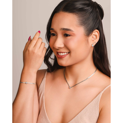 Choker Veneziana Dupla Ponto de Luz Cristal 7 mm Ródio Branco