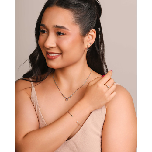 Gargantilha Veneziana Canutilhos Ponto de Luz Cristal Ródio Branco - 40 cm