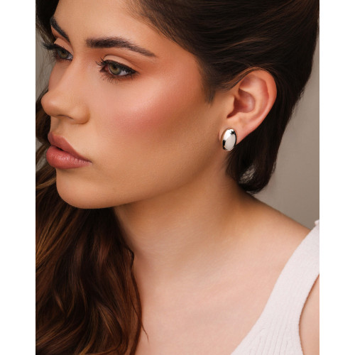 Brinco Oval Liso 1.7 cm Ródio Branco