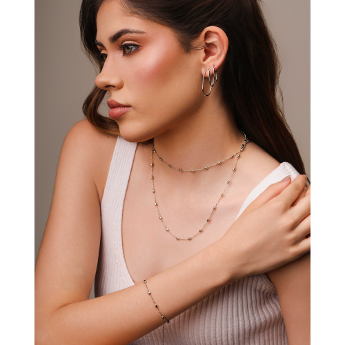 Brinco Argola Encaixe Fio Oval 2.2 cm Ródio Branco