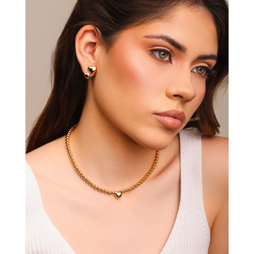 Choker Bolinhas Coração Liso Banhado a Ouro 18K