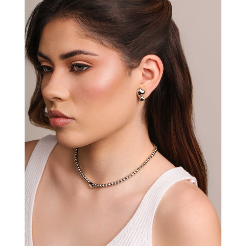 Choker Bolinhas Coração Liso Ródio Branco