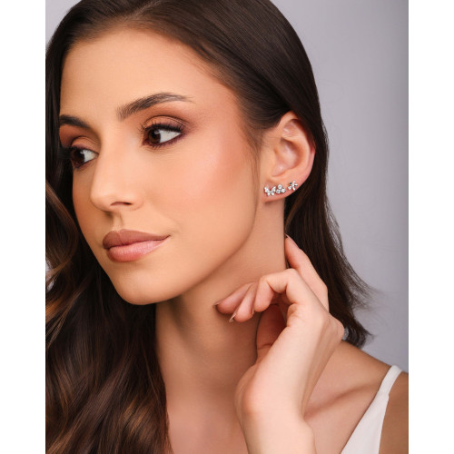 Brinco Ponto de Luz Triplo Cristal Ródio Branco