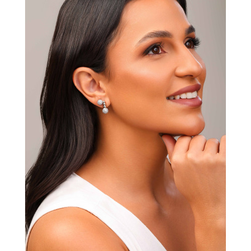 Brinco Bola Cravejada Cristal 7 mm Ródio Branco