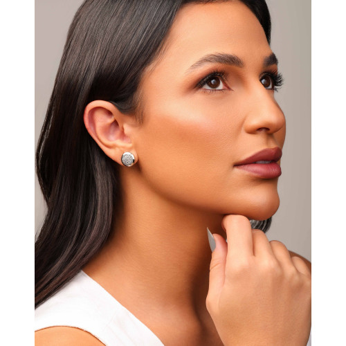 Brinco Redondo Cravejado Cristal 12 mm Ródio Branco