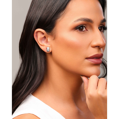 Brinco Retangular Cravejado Cristal Ródio Branco