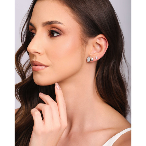 Brinco Gota Lisa Ponto de Luz Cristal Ródio Branco