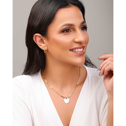 Gargantilha Elos Ovais Coração Madrepérola Banhado a Ouro 18K - 40 cm