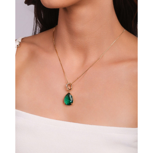 Pingente Gota Turmalina Cravejada Cristal Banhado a Ouro 18K