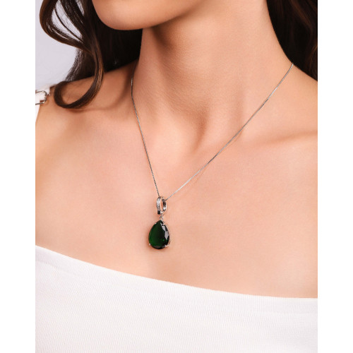 Pingente Gota Esmeralda Cravejada Cristal Ródio Branco