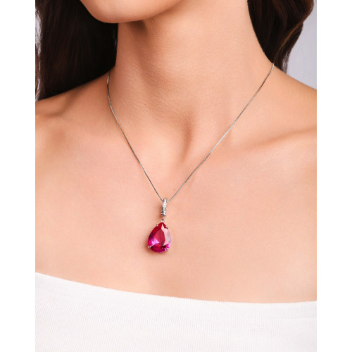 Pingente Gota Safira Rosa Cravejada Cristal Ródio Branco