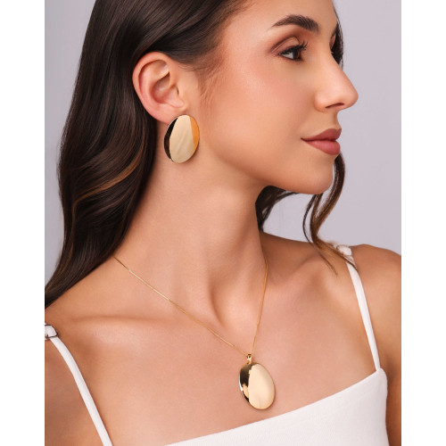 Brinco Oval Liso 3.7 cm Banhado a Ouro 18K