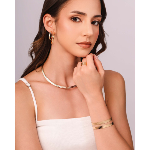 Brinco Argola Reta Esteira Texturizada 2.4 cm Banhado a Ouro 18K