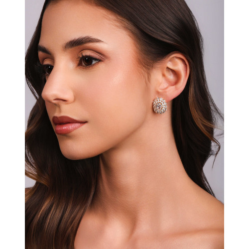 Brinco Oval Pontos de Luz Cristal Banhado a Ouro 18K