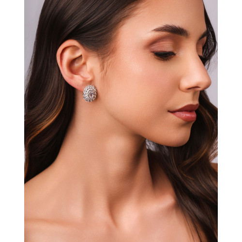 Brinco Oval Pontos de Luz Cristal Ródio Branco