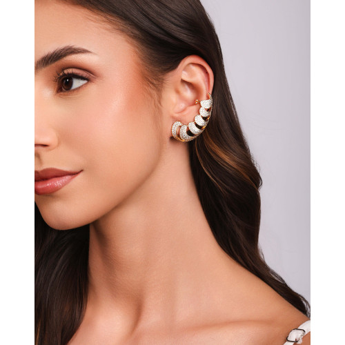 Ear Cuff Gotas Cravejadas Cristal Banhado a Ouro 18K