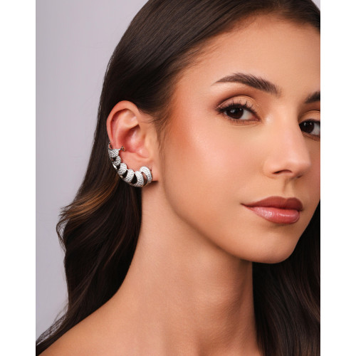 Ear Cuff Gotas Cravejadas Cristal Ródio Branco