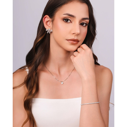 Brinco Filetes Cravejados Geométricos Cristal Ródio Branco