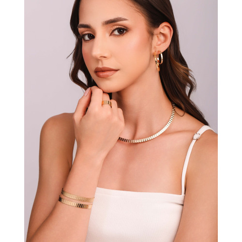 Bracelete Riscado Texturizado 7 mm Banhado a Ouro 18K