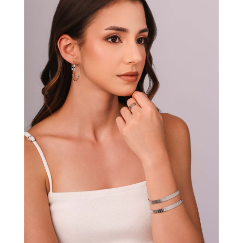 Bracelete Riscado Texturizado 7 mm Ródio Branco