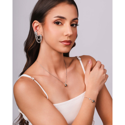 Choker Veneziana Bola Lisa e Ponto de Luz Cristal Ródio Branco