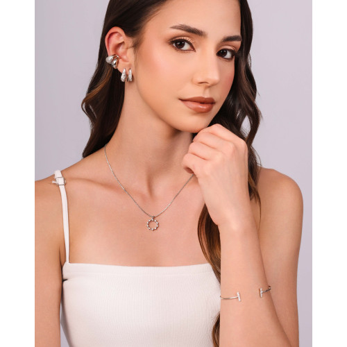 Gargantilha Veneziana Círculo Pontos de Luz Cristal Ródio Branco - 40 cm