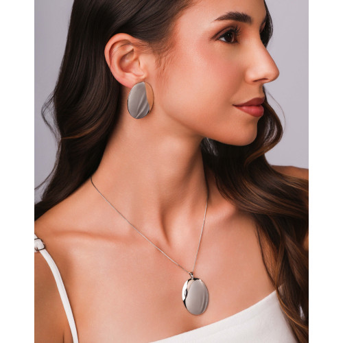 Gargantilha Veneziana Oval Liso 3.7 cm  Ródio Branco - 45 cm