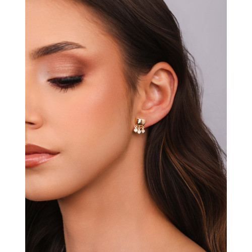 Brinco Geométrico Pontos de Luz Cristal Banhado a Ouro 18K